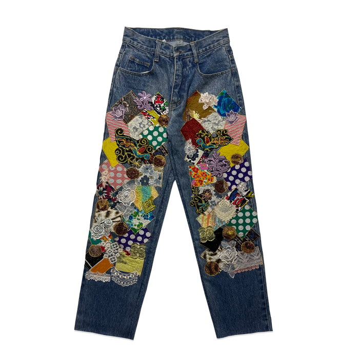 Pantalon Denim - Broderie - Bleu